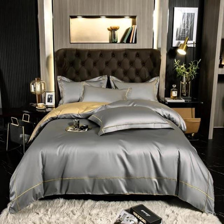 Egyptian Cotton Bedding Set  Premium Silver Trim Design - Product showcase