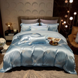 Luxury Egyptian Cotton Bedding Set  Silk Blue Butterfly Pattern - Detailed view