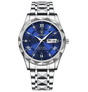 Luxury Steel Watch  Blue Dial Roman Numerals - Product showcase
