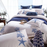 Luxury Egyptian Cotton Bedding Set  Blue Coral Pattern - Product detail 4