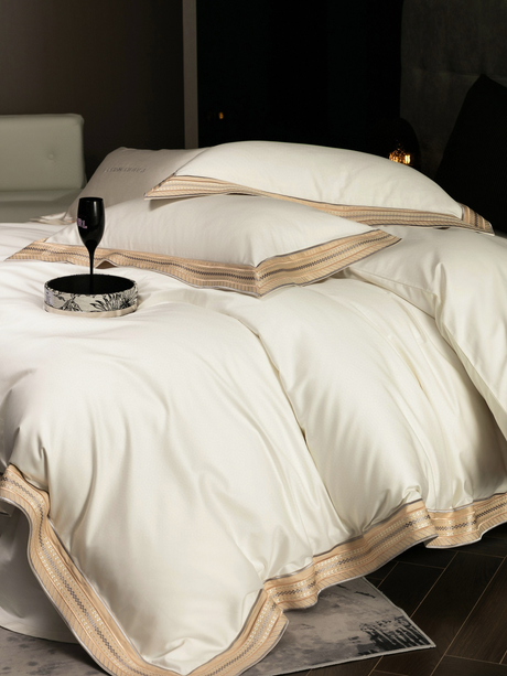 Luxury Egyptian Cotton Bedding Set  Sage Green With Lace Trim - Product example