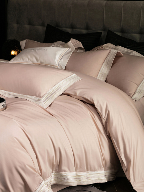 Luxury Egyptian Cotton Bedding Set  Sage Green With Lace Trim - Detailed view
