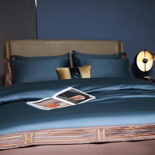 Egyptian Cotton Duvet Cover  Blue Luxury Bedding Set - Product detail 4