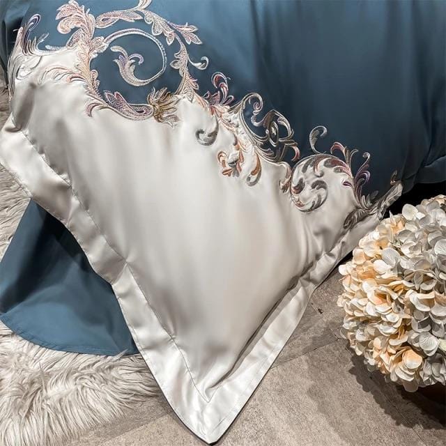 Egyptian Cotton Duvet Set  Embroidered Blue Baroque Design - Product example