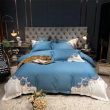 Egyptian Cotton Duvet Set  Embroidered Blue Baroque Design - Detailed view