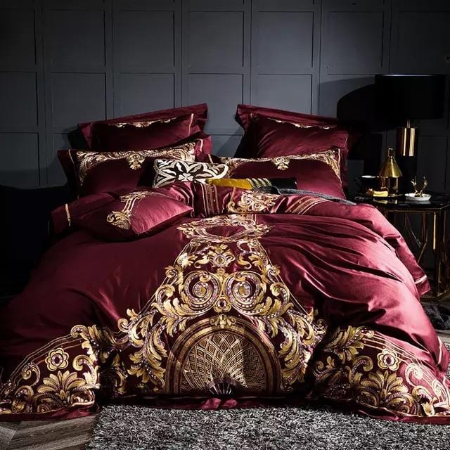 Luxury Egyptian Cotton Duvet Set  Baroque Gold Embroidered Design - Product showcase