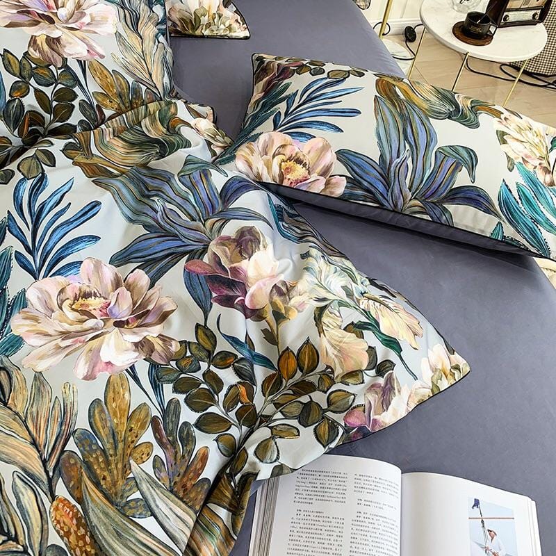 Tropical Floral Duvet Cover  Egyptian Cotton Botanical Print - Product example