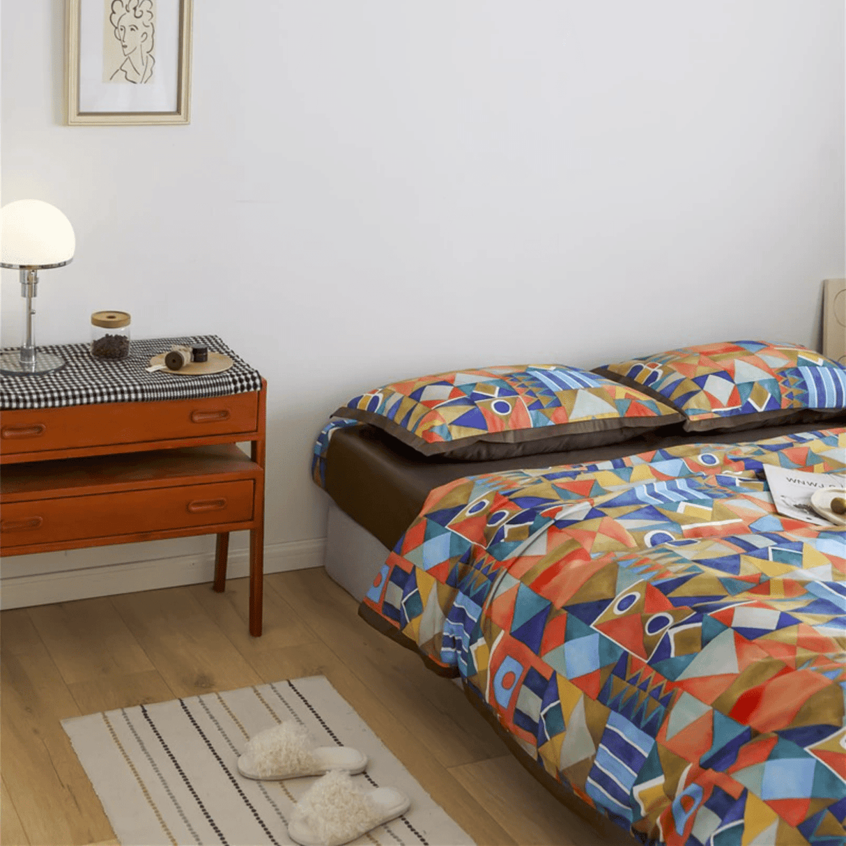 Geometric Cotton Duvet Set  Modern Egyptian Pattern Design - Product example