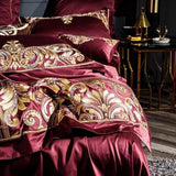 Luxury Egyptian Cotton Duvet Set  Baroque Gold Embroidered Design - Detailed view