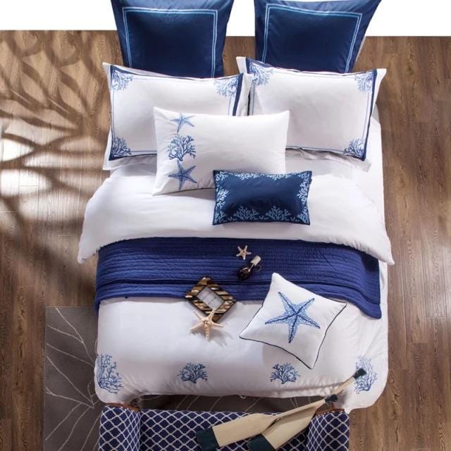Luxury Egyptian Cotton Bedding Set  Blue Coral Pattern - Product example