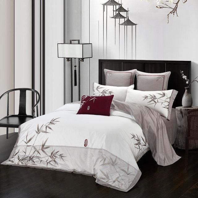 Luxury Egyptian Cotton Bedding Set  Bamboo Embroidery Design - Product showcase
