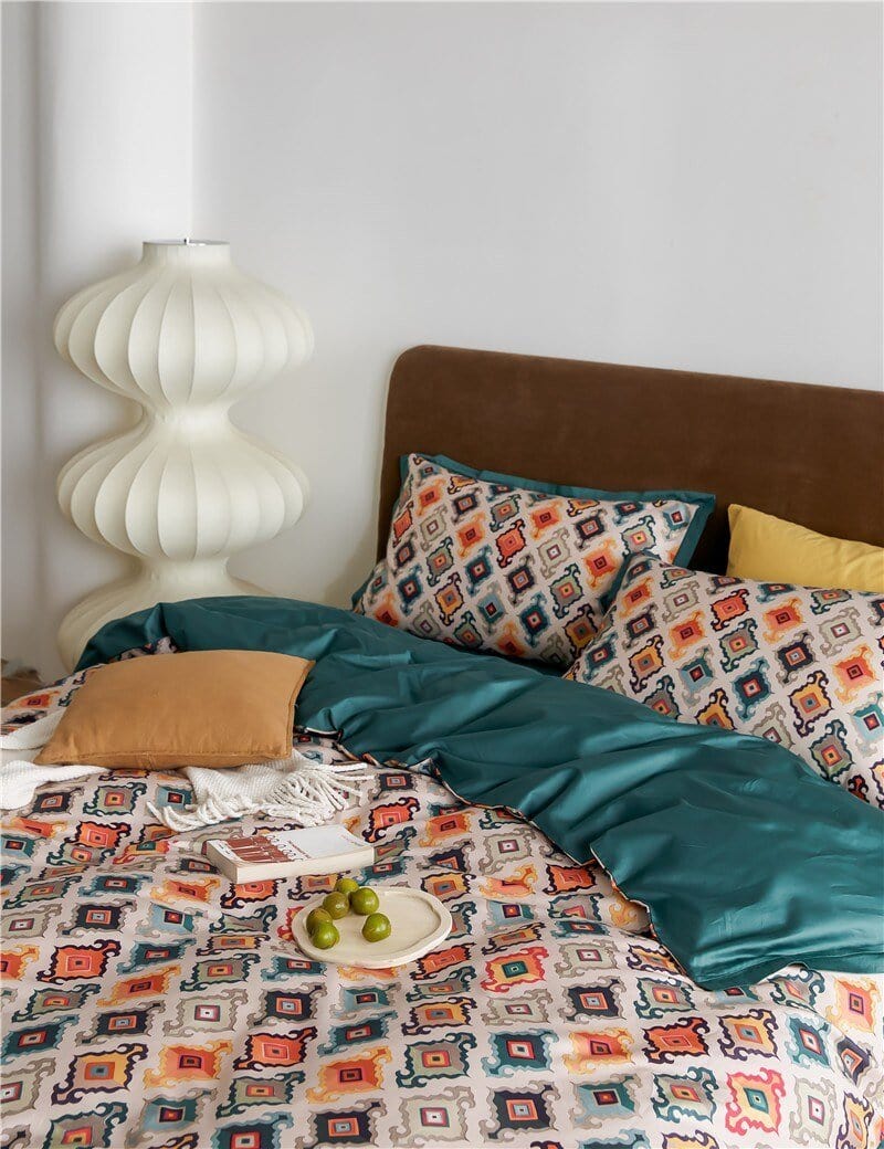 Egyptian Cotton Duvet Set  Ethnic Ikat Diamond Pattern - Detailed view