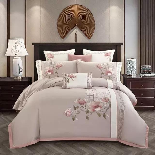 Floral Cotton Bedding Set  Pink Cherry Blossom Design - Product showcase