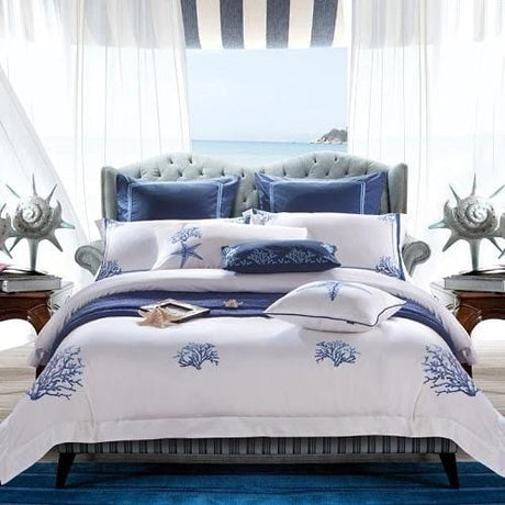 Luxury Egyptian Cotton Bedding Set  Blue Coral Pattern - Product detail 7