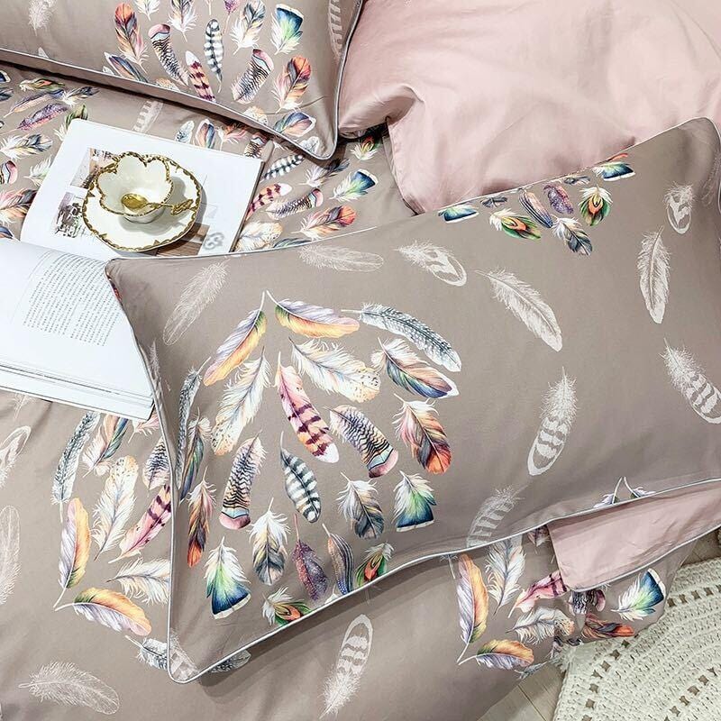 Floral Egyptian Cotton Duvet Set  Blush Pink  Gray Botanical Pattern - Product example