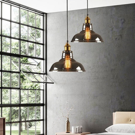 Industrial Glass Pendant Light  Smoke Grey Vintage Shade - Product detail 6