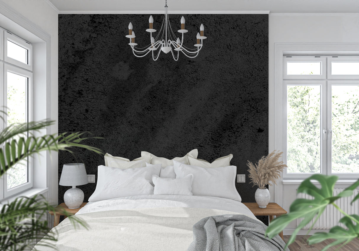 Industrial style concrete wallpaper creating statement wall in loft apartment
