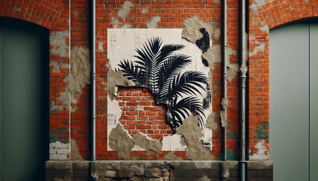 Urban brick wall and palm silhouette design file showing detailed texture and contrast