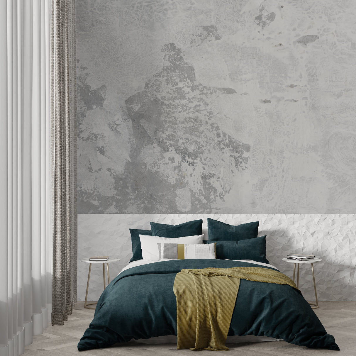 Urban concrete effect mural showcasing depth in hallway setting