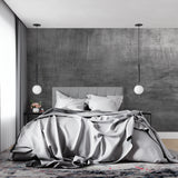 Concrete effect wall mural in modern kitchen with stainless steel appliances