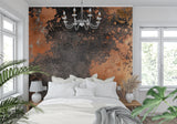 Metal effect wallpaper creating statement wall in urban style bedroom