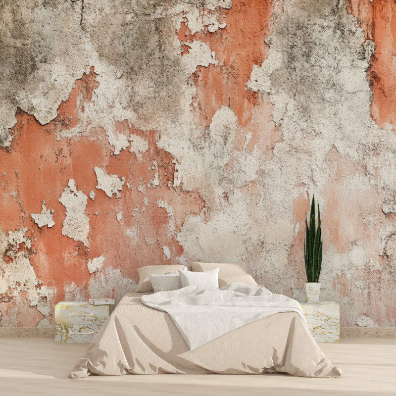 Terracotta concrete wallpaper creating statement wall in office space
