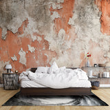 Industrial wall mural showcasing weathered concrete texture in bedroom