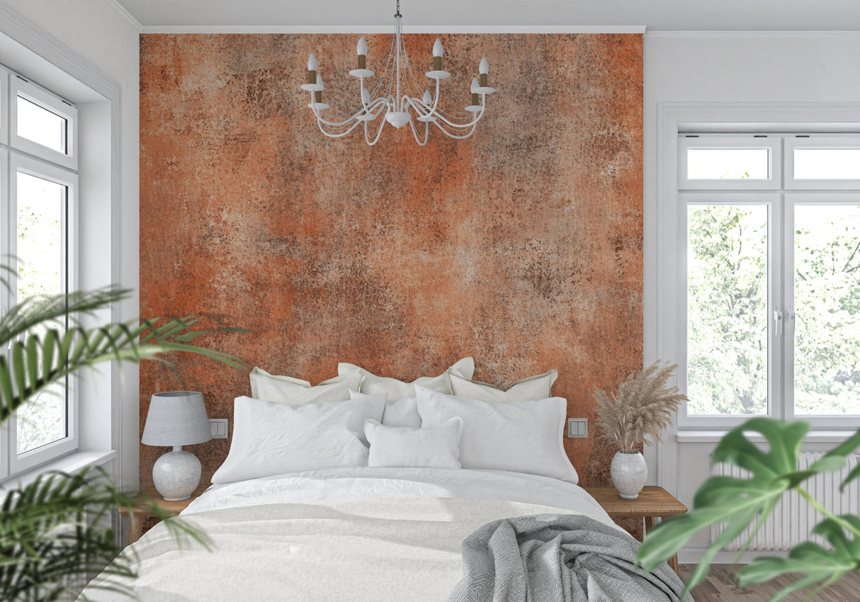 Textured terracotta wall covering in home office with contemporary decor
