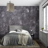 Textured concrete wall mural in urban dining room setting