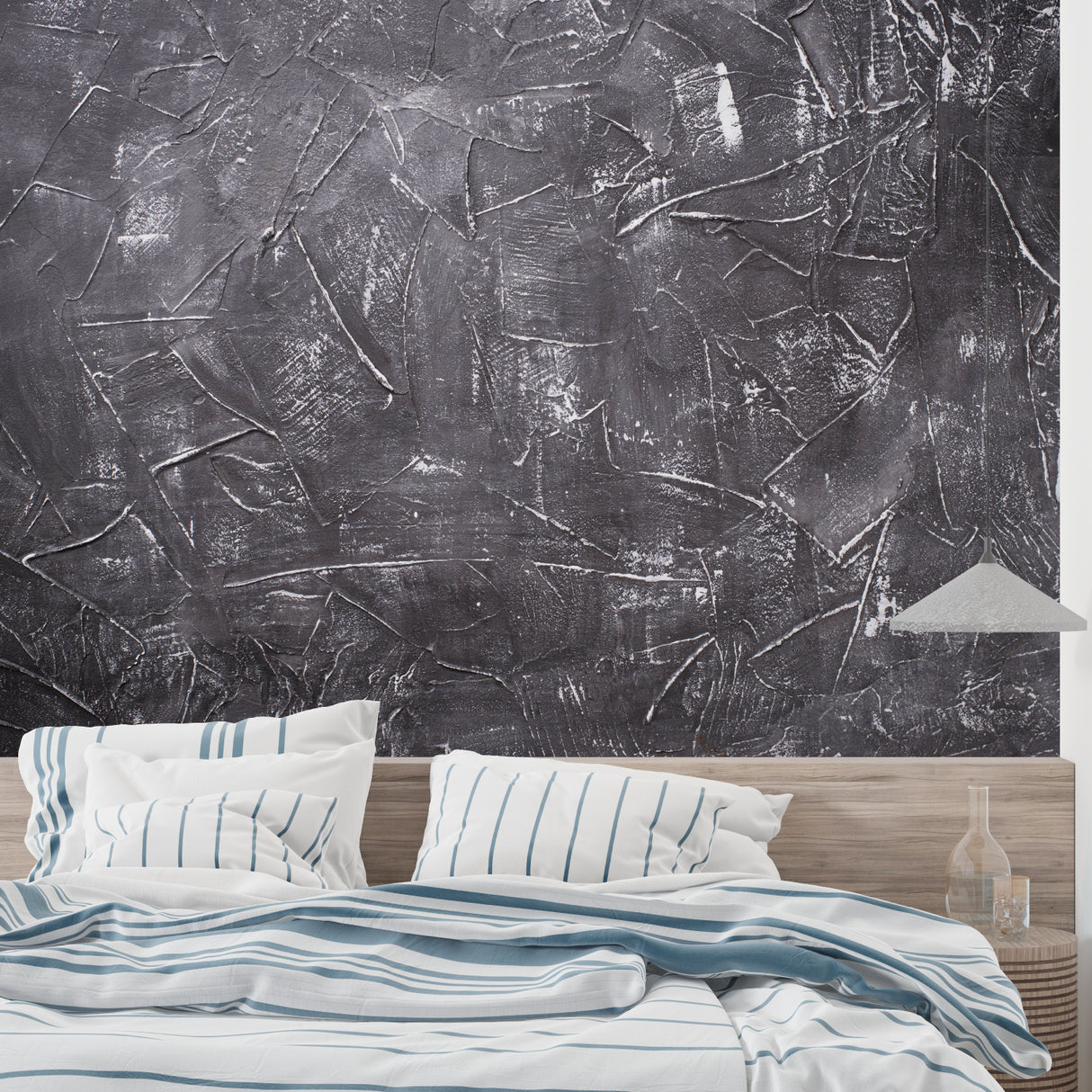 Industrial concrete mural application in contemporary hallway