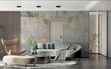 Urban wall mural transforming restaurant entrance with aged concrete effect