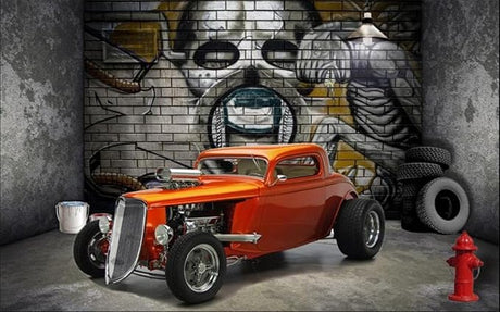 Industrial hot rod and street art design file showing detailed graffiti and vintage car pattern