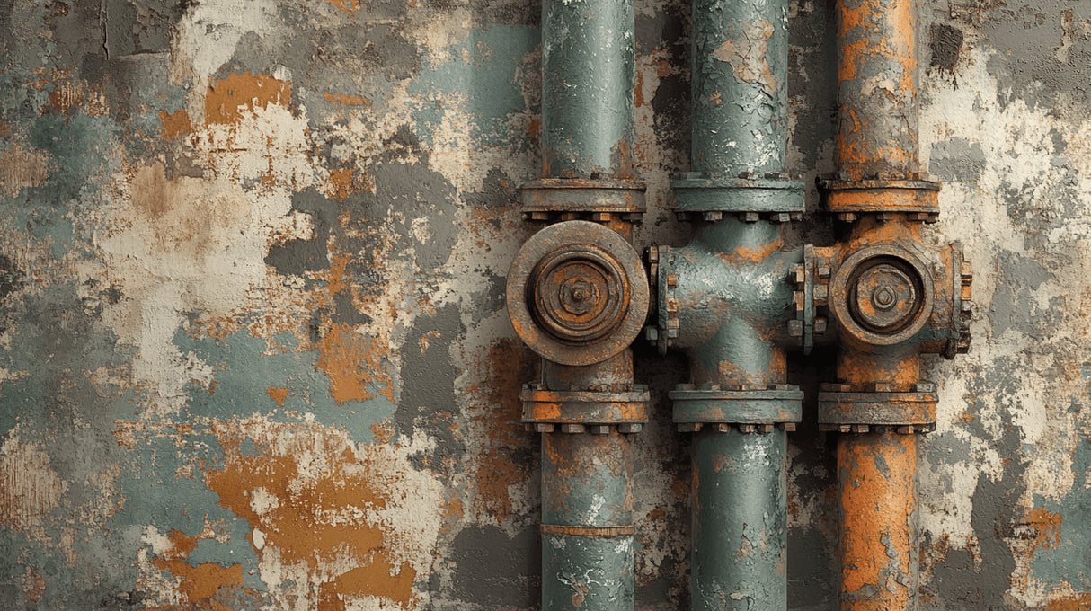 Design file of industrial pipe pattern showing detailed weathered metal textures and rust effects