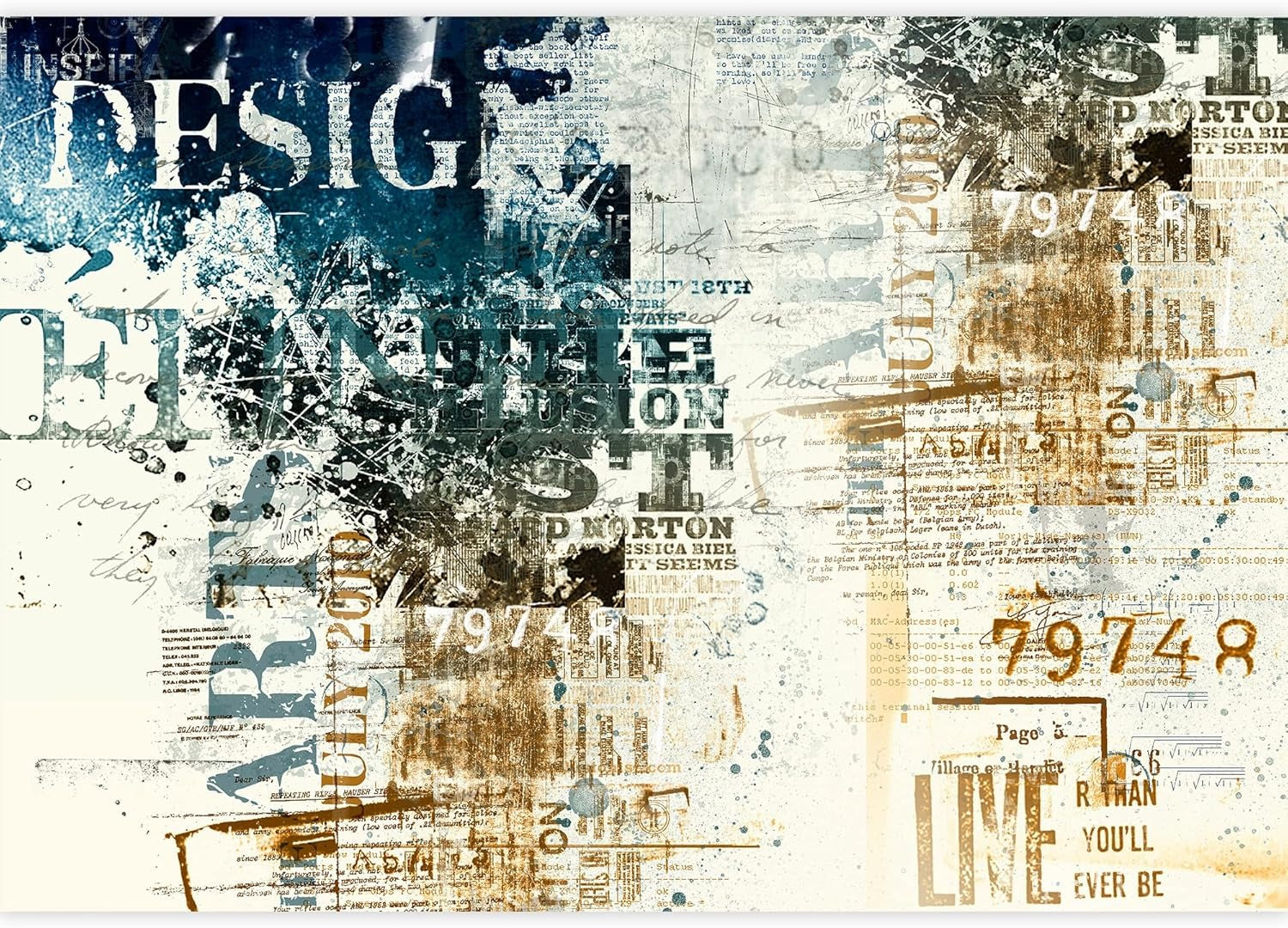 Industrial typography wallpaper design file showing detailed vintage lettering and textures