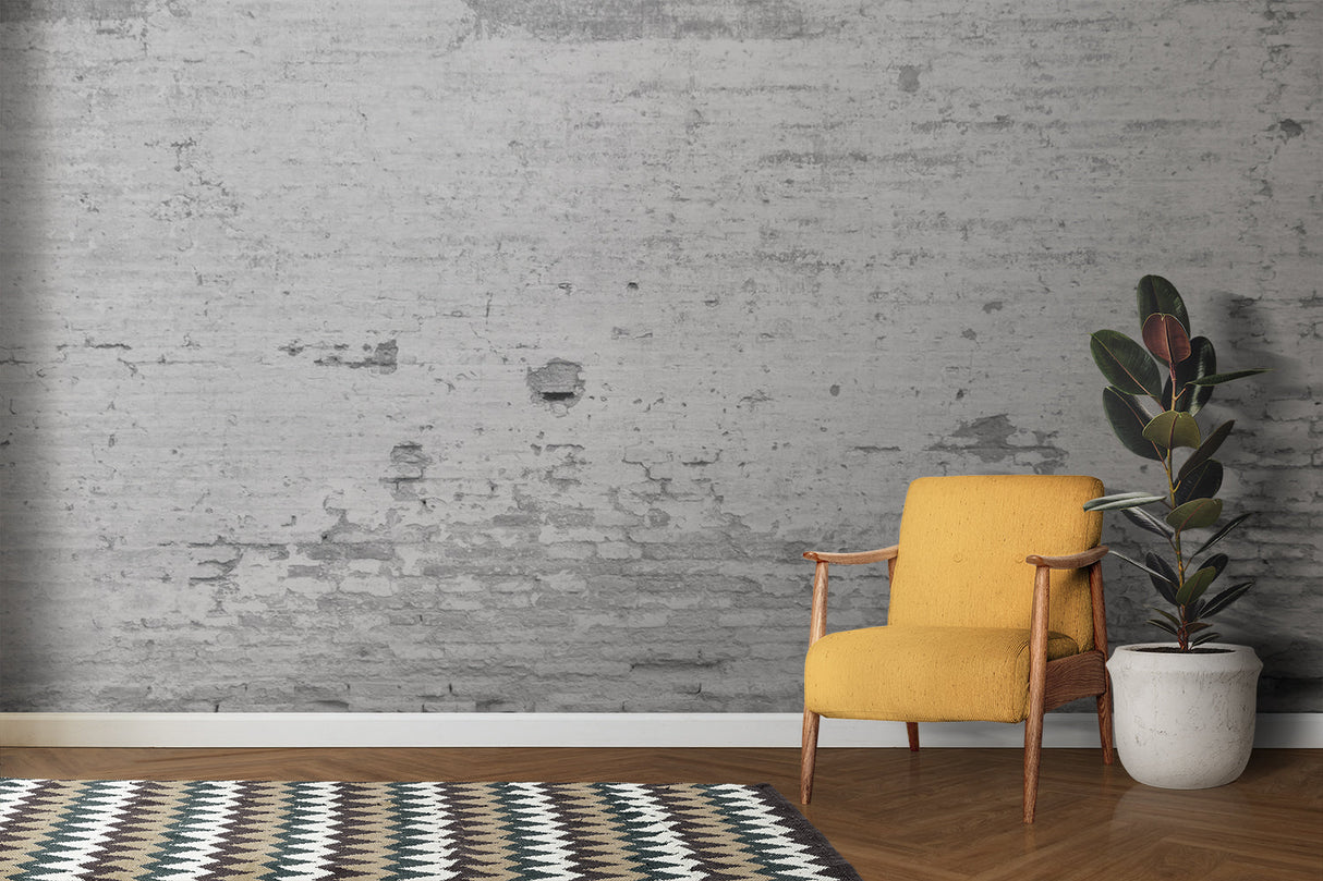 White brick effect wallpaper in minimalist bedroom setting