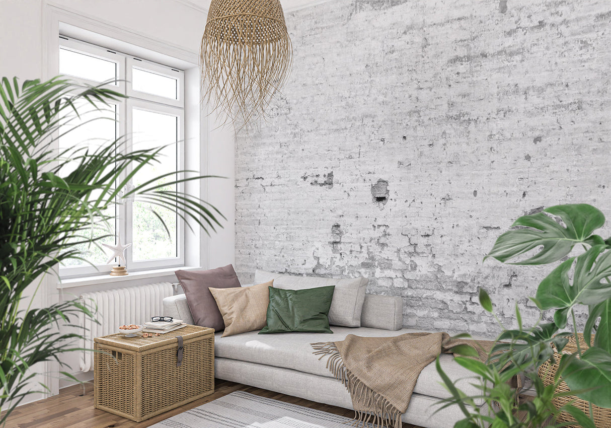 Industrial style white brick mural in office space