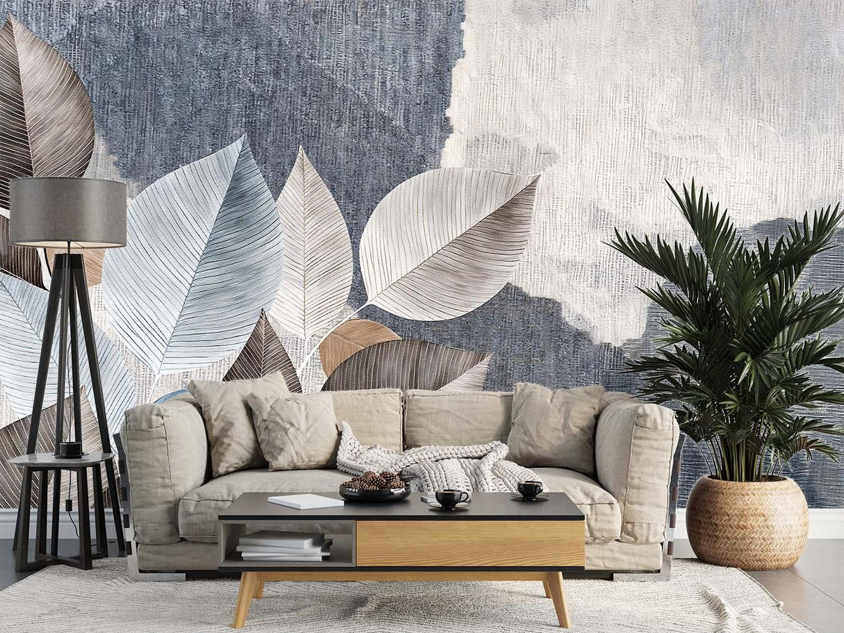 Botanical Mural Wallpaper | Modern Grey Leaf Design