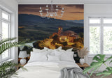 Mediterranean villa wallpaper creating an elegant atmosphere in a hallway space