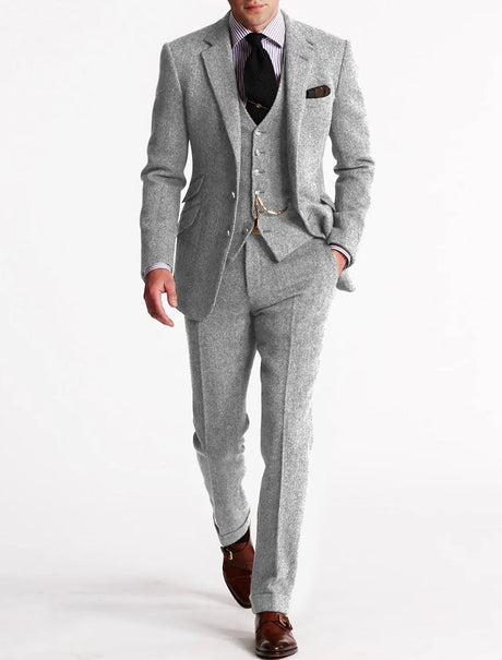 Classic Tweed Three-Piece Suit  Brown Herringbone Wool - Product detail 12