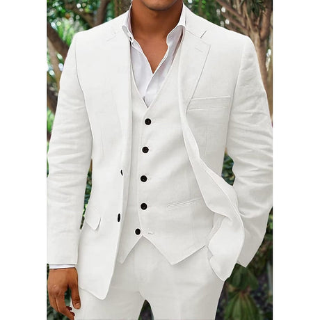 Linen Three Piece Suit  Light Blue Summer Formal Wear - Product detail 10