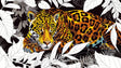 Stunning Jaguar Mural Wallpaper creating dramatic impact in a modern living room with black and gold accents