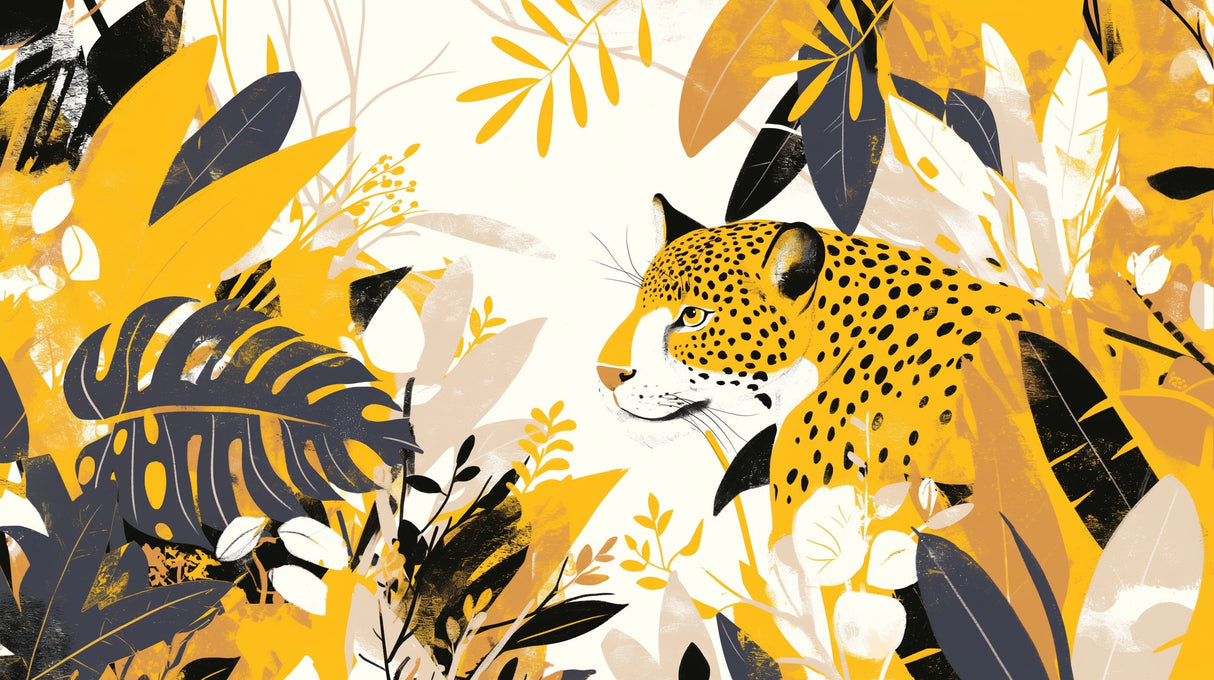 Jaguar Wallpaper design file showing detailed tropical pattern with gold jaguar and black foliage
