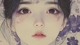 Japanese art wallpaper design file showing detailed portrait with purple floral elements