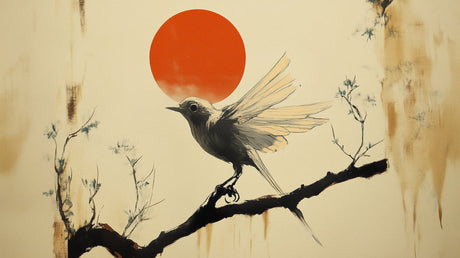 Japanese raven and red sun design file showing intricate brushwork details and pattern layout
