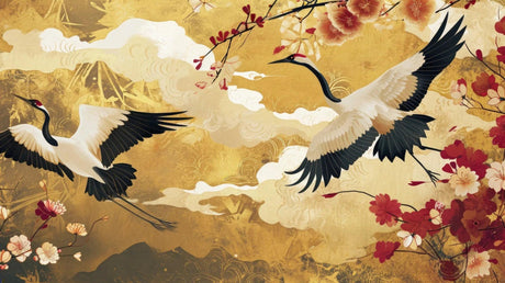 Japanese crane and cherry blossom design file showing intricate gold details and pattern layout