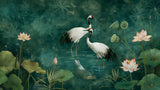 Japanese crane and lotus garden design file showing intricate details and rich emerald background