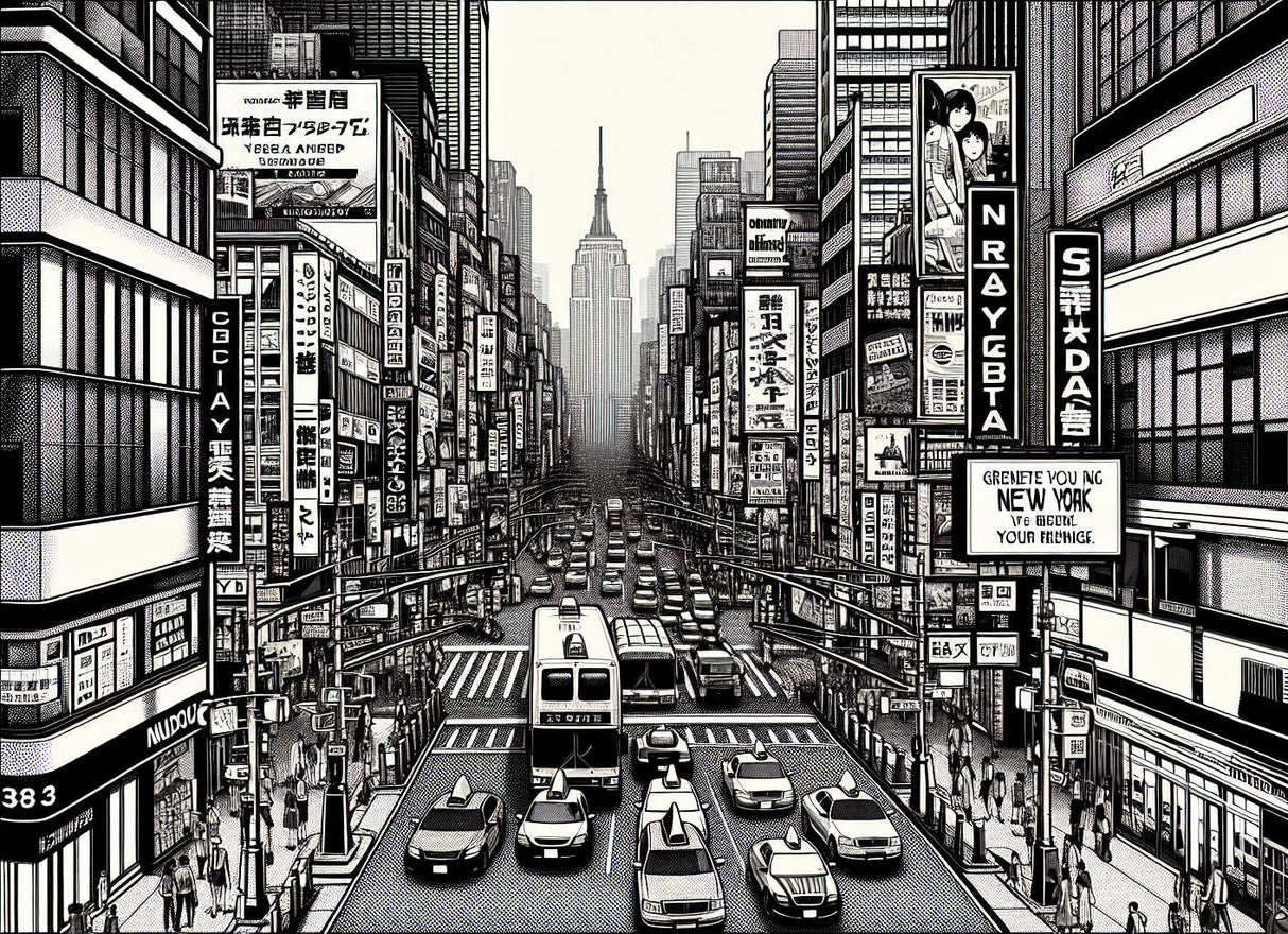 Black and white Japanese manga street design file showing detailed urban pattern