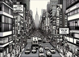 Black and white Japanese manga street design file showing detailed urban pattern