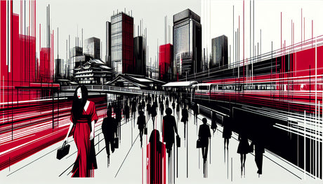 Japanese city wallpaper design file showing detailed urban pattern with red accents on black and white background