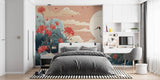 Oriental crane mural in meditation room showing peaceful ambiance